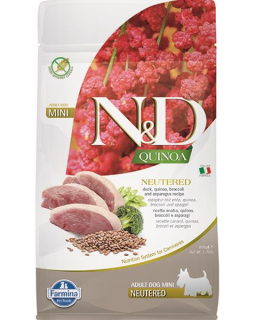 Farmina N&D dog QUINOA (GF) adult mini, neutered, duck, broccoli & asparagus 0,8 kg