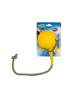 Hračka DUVO+ lopta plávajúca s lanom, žltá, priemer 7x55cm