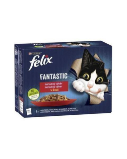 Nestlé FELIX Fantastic cat Multipack hovädzie, hydina, zelená fazulka & jahňa, kura, rajčiny & morka, kačka v želé kapsička 12x85 g