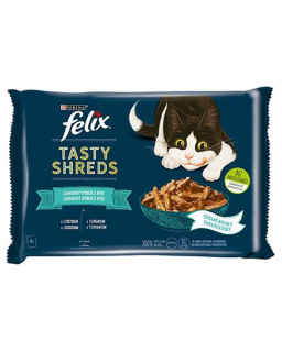 Nestlé FELIX Tasty shreds cat Multipack losos&tuniak v šťave kapsička 4x80 g