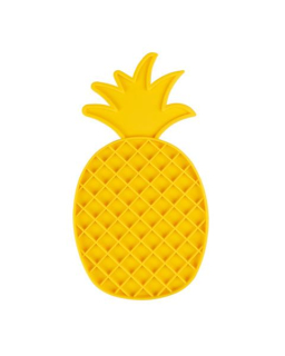Podložka na lízanie DUVO+ v tvare ananásu, silikónová, žltá 30x16x1cm