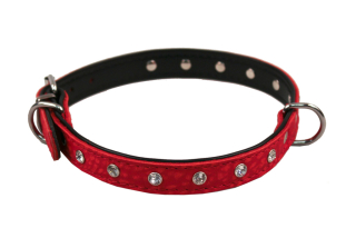 BAFPET Kožený obojek zdobený kamínky Barva: Červená, Rozměr: 16mm x 40cm /32-38/ 03109