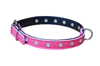 BAFPET Kožený obojek zdobený kamínky Barva: Fuchsie, Rozměr: 16mm x 40cm /32-38/ 03109