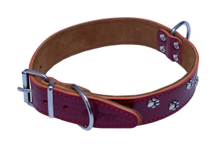 Kožené obojky zdobené tlapkami BONNY Barva: Červená, Rozměr: 30mm x 60cm /47-55/ 07142T