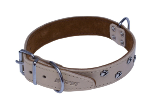 Kožené obojky zdobené tlapkami BONNY Barva: Přírodní, Rozměr: 30mm x 55cm /42-51/ 07141T