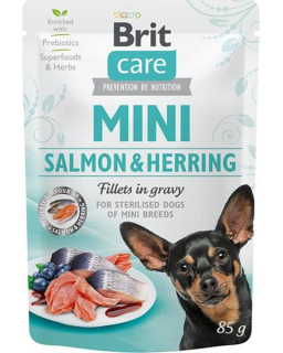 Brit Care dog Kapsička MINI Sterilised Salmon&Herring fillets in gravy 24 x 85 g